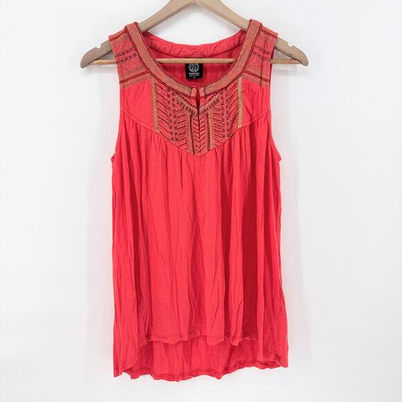 Bobeau Coral Flowy Embroidered Tank Top Womens Medium Boho Western Hippie - Picture 1 of 9